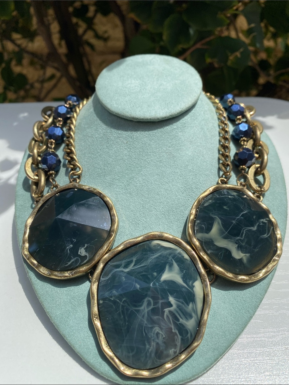 Statement Blue Marble Pendant Necklace - Women Jewelry